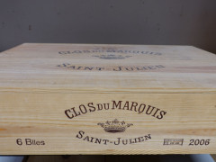 6 bouteilles CLOS DU MARQUIS 2006 Saint Julien Caisse bois d'origine