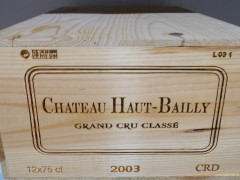 12 bouteilles CHÂTEAU HAUT BAILLY 2003 CC Pessac Léognan Caisse bois d'origine