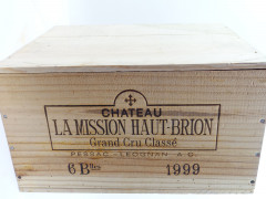 6 bouteilles CHÂTEAU LA MISSION HAUT BRION 1999 CC Pessac Léognan Caisse bois d'origine