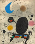 Joan MIRÓ (1893 - 1983) Oiseau Solaire - Oiseau lunaire - étincelles – 1967 - Planche II Eau-forte et aquatinte en couleurs