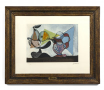 Pablo PICASSO (d'après) (1881 - 1973) Nature morte aux poires et au pichet - Circa 1960 Aquatinte en couleurs exécutée par Crommelyn..