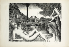 Paul DELVAUX (1897 - 1994) Locomobile - 1970 Lithographie en noir