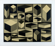 Sol LEWITT (1928 - 2007) Distorted Cube A - 2001 Linogravure en couleurs