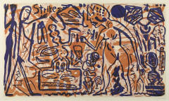 A.R. PENCK (1939 - 2017) Strike - 1985 Aquatinte en violet et orange