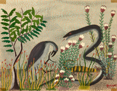 Pilipili MULONGOY 1914-2007 - Congo Sans titre (oiseau et serpent), circa 1950 Huile et gouache sur papier