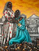 PEINTRE OBOU (Fredy Obou Gbais dit) Né en 1992 - Côte d'Ivoire Les Dames Dan (Série les Dan), 2022 Acrylique sur toile