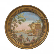 MÉDAILLON DE LA DEUXIÈME MOITIÉ DU XVIIIe SIÈCLE Attribué à Thomas Compigné "Paysage au bord de la rivière"