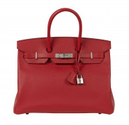 HERMÈS 2017  Sac BIRKIN 35 Veau Epsom Rouge Casaque Garniture métal argenté palladié  BIRKIN 35 bag Rouge Casaque Ep...