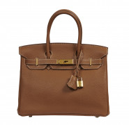 HERMÈS 2006  Sac BIRKIN 30 Veau Togo Gold Piqué sellier blanc Garniture métal plaqué or  BIRKIN 30 bag Gold Togo c...