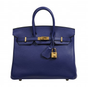 HERMÈS 2018  Sac BIRKIN 25 Veau Evergrain Bleu Saphir Garniture métal plaqué or  BIRKIN 25 bag Blue Saphir Evergrain...