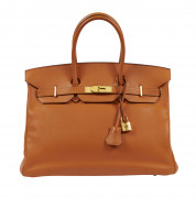 HERMÈS 2008  Sac BIRKIN 35 Veau Swift orange Garniture métal plaqué or  BIRKIN 35 bag Orange Swift calfskin leather...