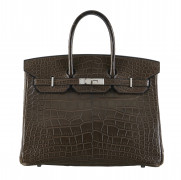 HERMÈS 2009  Sac BIRKIN 35 Alligator mat Havane (Alligator mississippiensis) II/B Garniture métal argenté palladié  BI...