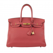 HERMÈS 2014  Sac BIRKIN 35 Taurillon Clémence Rose Jaipur Garniture métal plaqué or  BIRKIN 35 bag Rose Jaipur tauri...