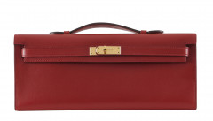 HERMÈS 2016  Pochette KELLY CUT Veau Swift rouge Garniture métal plaqué or  KELLY CUT clutch Red Swift calfskin leat...