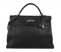 HERMÈS 2005  Sac KELLY Retourné 40 Veau Togo noir Garniture métal argenté palladié Bandoulière  KELLY Retourné 40 ba...