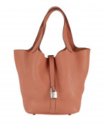 HERMÈS 2013  Sac PICOTIN LOCK 22 Taurillon Clémence Flamingo Garniture métal argenté palladié  PICOTIN LOCK 22 bag F...