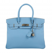 HERMÈS Édition Limitée 2011  Sac BIRKIN VERSO 30 Veau Epsom Bleu Céleste Intérieur en cuir Bleu Mykonos Piqué sellier...