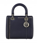 CHRISTIAN DIOR 2016  Sac LADY DIOR Cuir marine rehaussé de clous, perles et strass Garnitures en métal argenté Dimension...