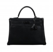 HERMÈS Édition limitée 2010  Sac KELLY SO BLACK 35 Box noir Garniture métal chromé noir  KELLY SO BLACK 35 bag Bla...