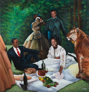 Amani BODO (Congolais - Né en 1988) Le déjeuner sur l'herbe, 2021 Acrylique sur toile