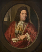 Thomas van der WILT Piershil, 1659 - Delft, 1733 Portrait d'homme tenant une partition dans un ovale feint Huile sur panneau de chên..