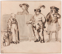 Ecole de Rembrandt Entourage de Carel Fabritius Assemblée de personnages Plume et encre brune, lavis gris