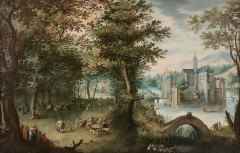 Attribué à Dirk Claeszoon van der HECK Alkmaar, vers 1595 - 1649 Elégante compagnie dans le parc d'un château Huile sur toile