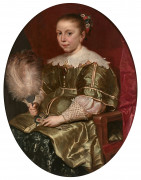 Cornelis de VOS Hulst, vers 1584 - Anvers, 1651 Portrait de jeune fille à l'éventail Huile sur toile, probablement un panneau transp..