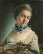 Ecole allemande de la fin du XVIIIe siècle  Portrait de jeune femme tenant un livre Huile sur toile