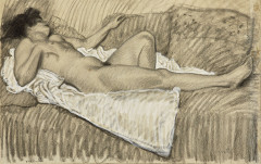 Théophile Alexandre STEINLEN 1859-1923 Nu au drap blanc Fusain et gouache blanche sur papier