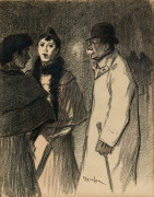 Théophile Alexandre STEINLEN 1859-1923 Conversation dans la rue le soir Conversation dans la rue le soir Fusain, encre et pastel sur...