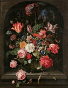 Hendrik SCHOOCK Utrecht, 1630 - 1707 Vase de fleurs dans une niche Huile sur toile