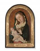 Ecole hispano-flamande du XVIe siècle D'après Rogier van der Weyden La Vierge à l'Enfant allaitante Huile sur panneau de chêne, de f.