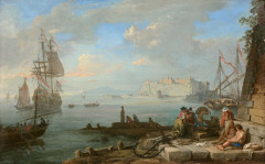 Adrien MANGLARD Lyon, 1695 - Rome, 1760 Vue du Castel dell'Ovo dans la baie de Naples Huile sur toile