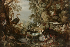 Roelant SAVERY Courtrai, 1576 - Utrecht, 1639 Oiseaux en couples dans un paysage Huile sur panneau de chêne, une planche