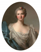 Jean-Marc NATTIER Paris, 1685 - 1766 Portrait d'une dame de qualité à la robe blanche et au drapé bleu Huile sur toile, de forme ova..