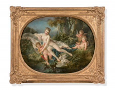 Ecole française du XVIIIe siècle D'après François Boucher Vénus désarmant l'Amour Huile sur toile, à vue ovale