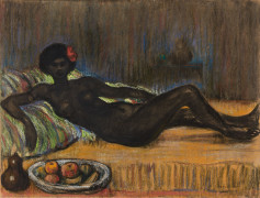 Théophile Alexandre STEINLEN 1859-1923 Masseida nue allongée sur un divan Pastel et pierre noire sur papier contrecollé sur carton