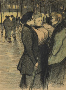 Théophile Alexandre STEINLEN 1859-1923 Femmes conversant dans la rue Encre et crayon de couleur sur papier