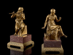 École française, fin du XVIIIe siècle Couple de musiciens Paire de figures en bronze doré