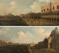 École anglaise du XIXe siècle Suiveur de Giovanni Antonio Canal, dit Canaletto Vue du Grand Canal avec la piazetta et le Palais des...