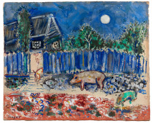 Marc CHAGALL 1887-1985 Coin de ferme - circa 1926 Gouache et crayon sur papier