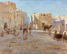 Étienne DINET 1861-1929 Une place à Bou-Saâda, 1894 Huile sur toile