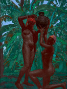 Jacques MAJORELLE 1886-1962 Porteuses d'eau, circa 1933-1934 Détrempe sur mica posé sur une feuille de papier noir, technique mixte...