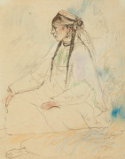 Edy LEGRAND 1892-1970 Femme assise Plume, lavis et crayons de couleurs sur papier