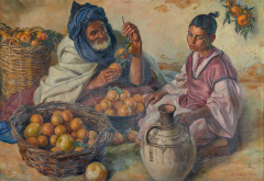 Louis ENDRES   1896-1989 Le marchand d'oranges, Maroc Huile sur toile