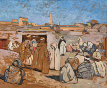 Jacques MAJORELLE 1886-1962 Souk aux peaux, Marrakech, 1918 Huile sur panneau