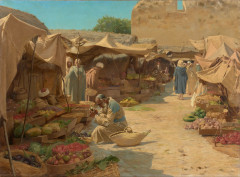 Georges BRETEGNIER 1860-1892 Marché à Tanger, 1887 Huile sur toile