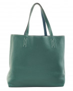 HERMÈS 2013  Sac DOUBLE SENS 36 Taurillon Clémence vert et bleu Piqué sellier blanc Dimensions : 34 x 33 x 13 cm  DO...