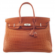 HERMÈS 2011  Sac BIRKIN 35 Crocodile du Nil mat orange (Crocodylus niloticus) II/B Garniture métal argenté palladié  B...